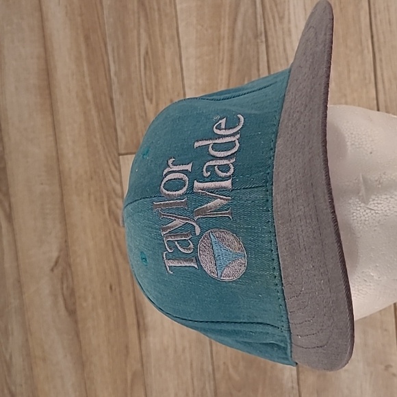 TAYLORMADE Golf Leather Mens Strapback‎ Hat USA MADE Teal Colorway VTG 90s RARE - Picture 1 of 7